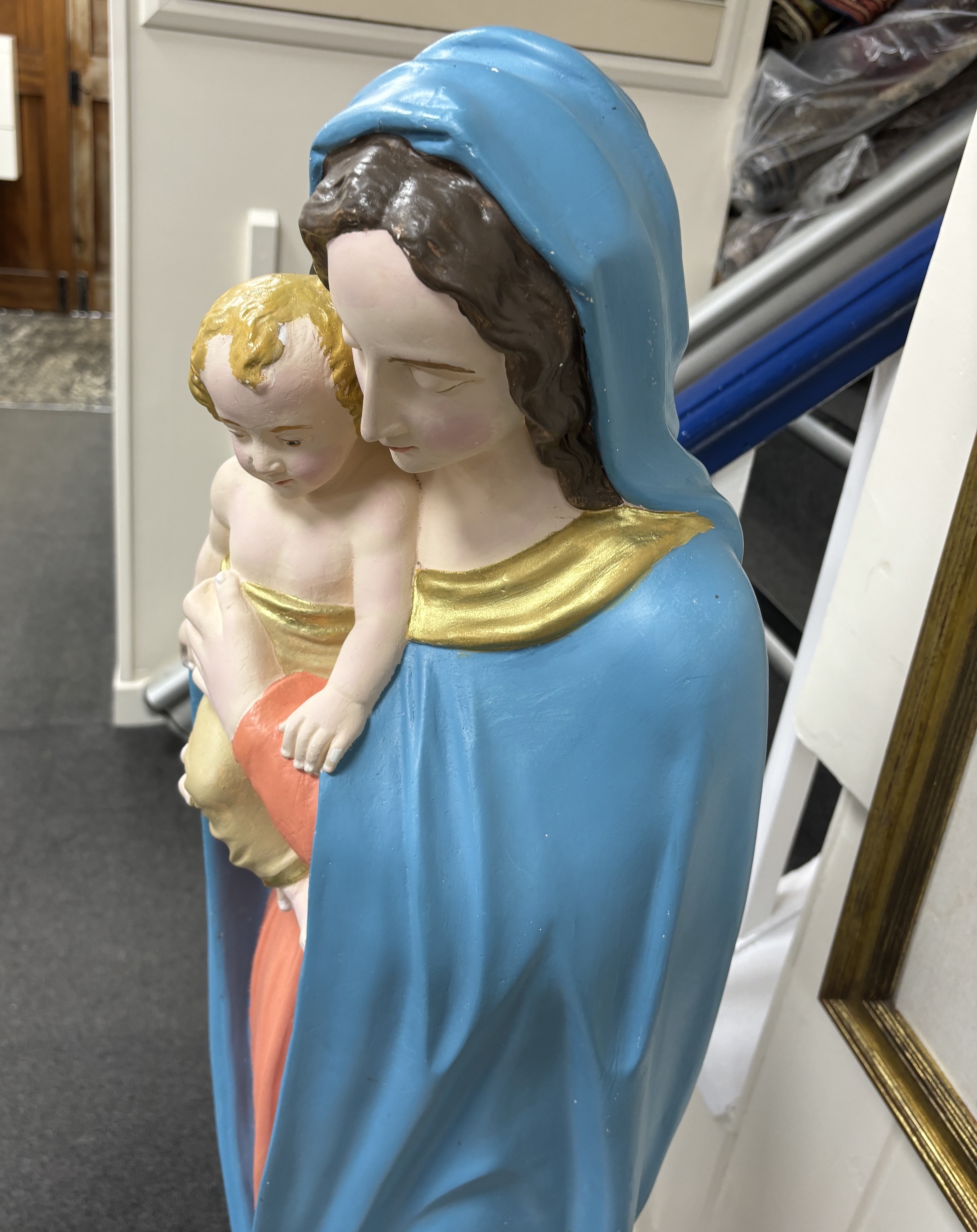 A large painted composition Madonna and child, height 130cm